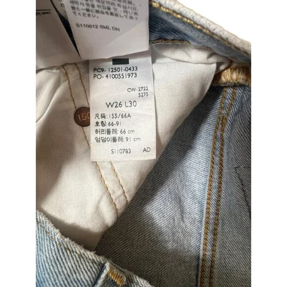 Levi's 501 150 Women's High Rise Fitted Straight Leg Distressed Jeans w/ Stain - Picture 4 of 11